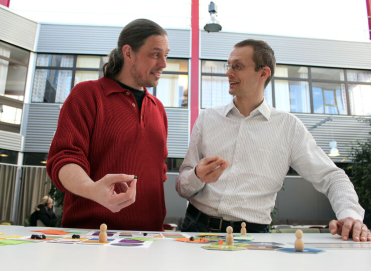 Students participating in climate change simulation game