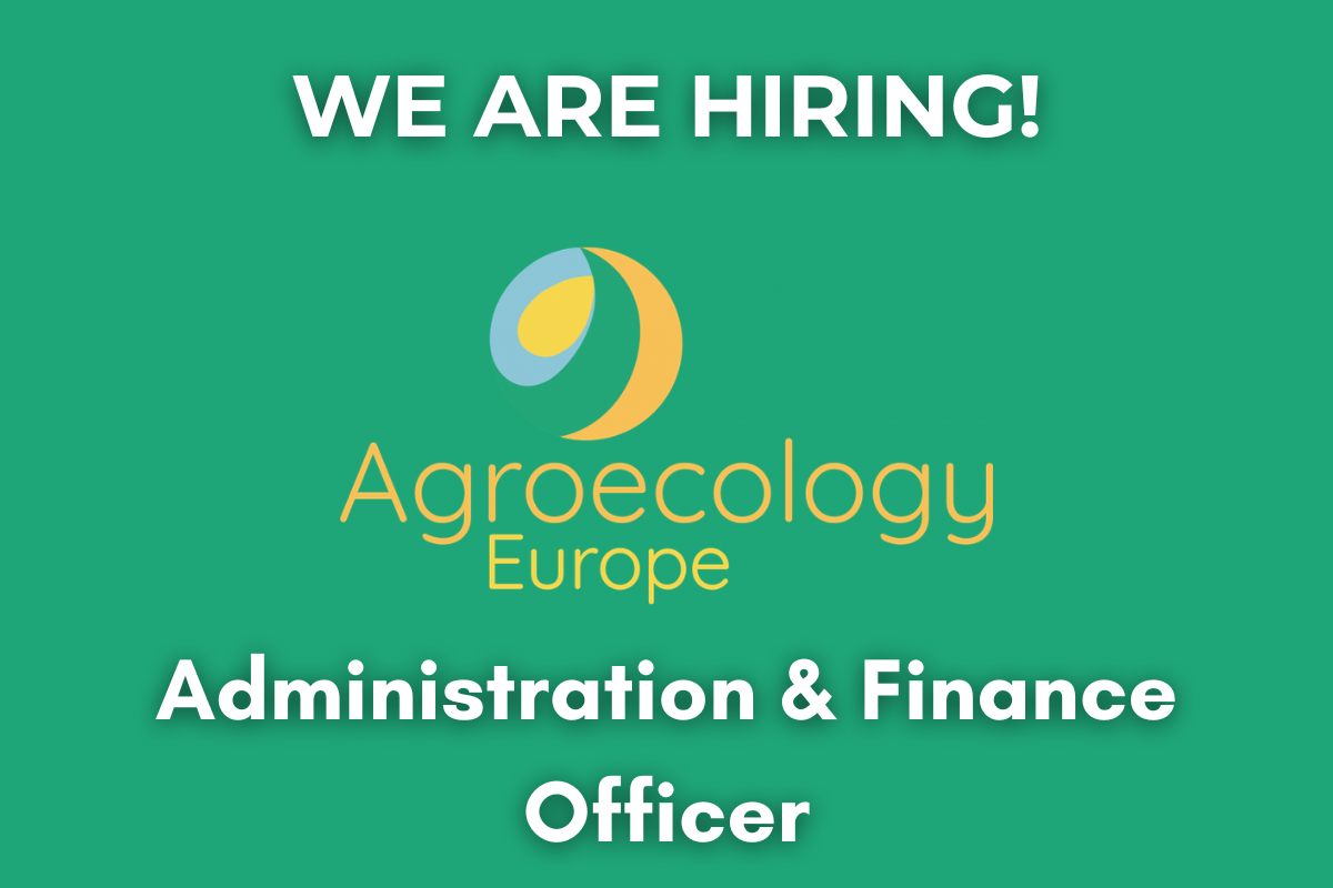 Agroecology Europe logo on green background with hiring announcement